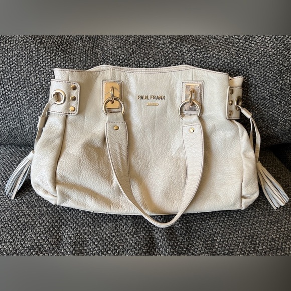 Paul Frank Ivory Pebbled Leather Satchel Handbag - Picture 1 of 14